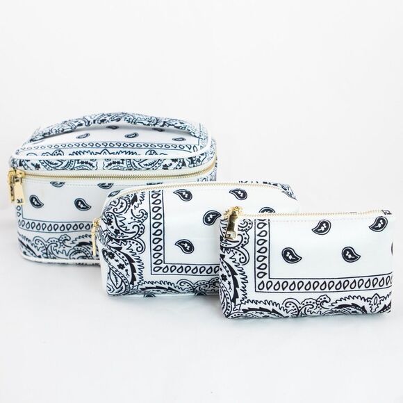3pc White Bandana Make Up Bags - Picture 1 of 2